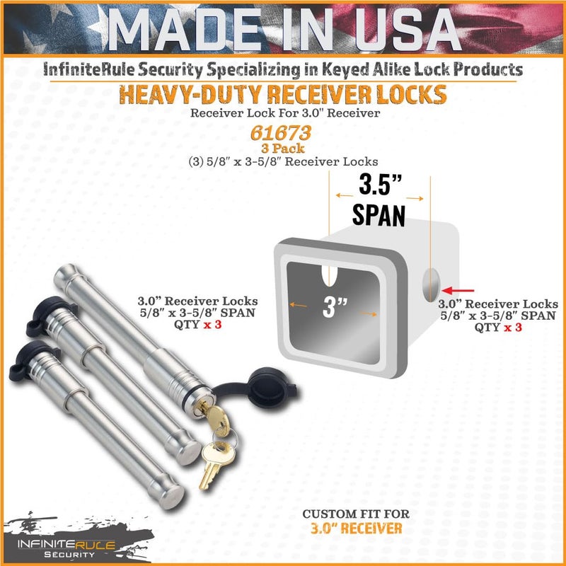 InfiniteRule Security 61673 | 3 Pack, Keyed Alike, Receiver Locks for 3" Receiver - Image 2